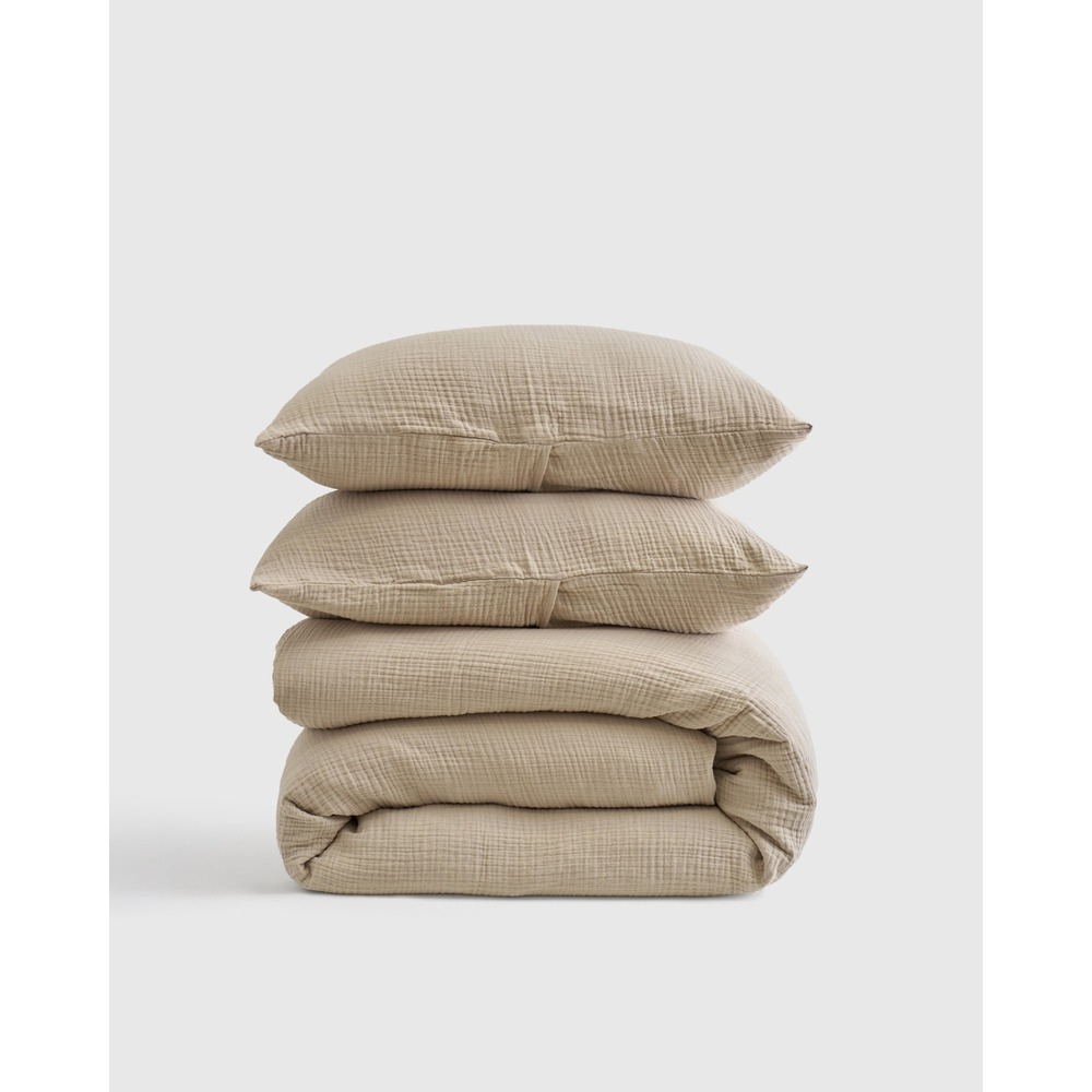 Quince Organic Cotton Gauze Duvet Cover Set King Cal King Dune Beige New 3pc